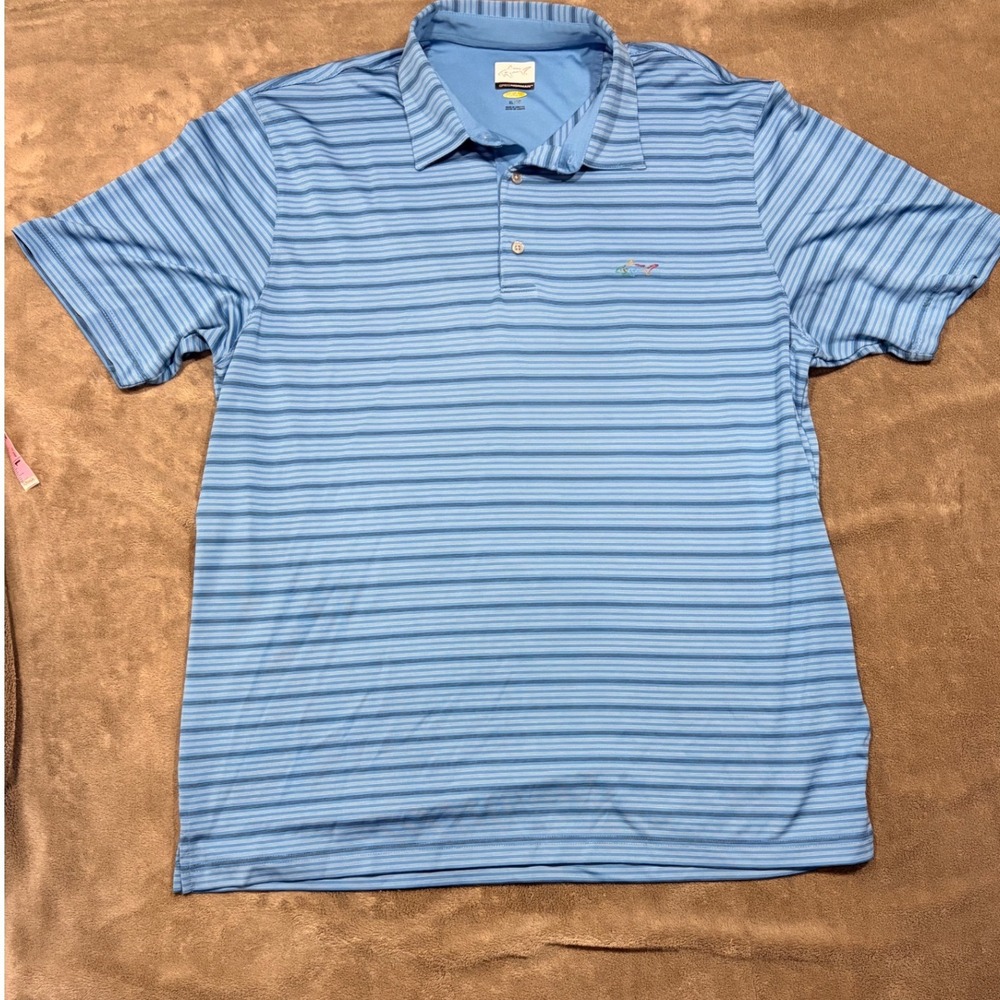 Greg Norman Play Dry Blue Striped Golf Polo Shirt Mens XL Short Sleeve Shark